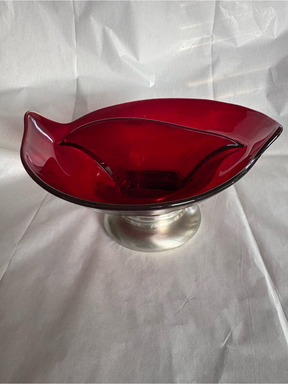 Viking Red Glass Divided Dish With Pewter Base Epic Ruby Mid Century Vintage